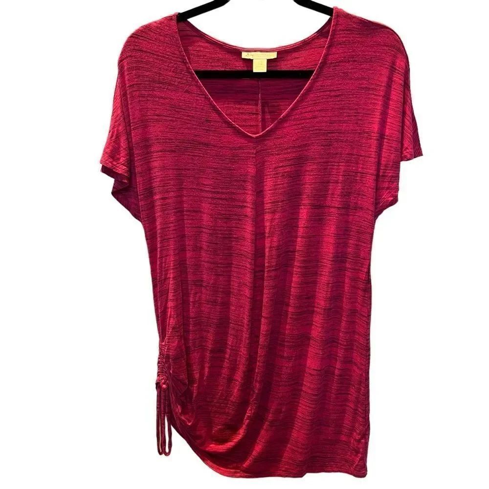 Motherhood Maternity Long V neck Top Size Medium Dark Pink black accents